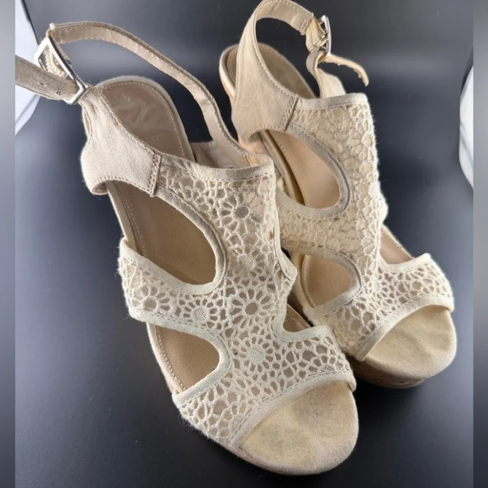 Fergalicious Cream Lace Wedge and Black Wedge shoes. Great condition.